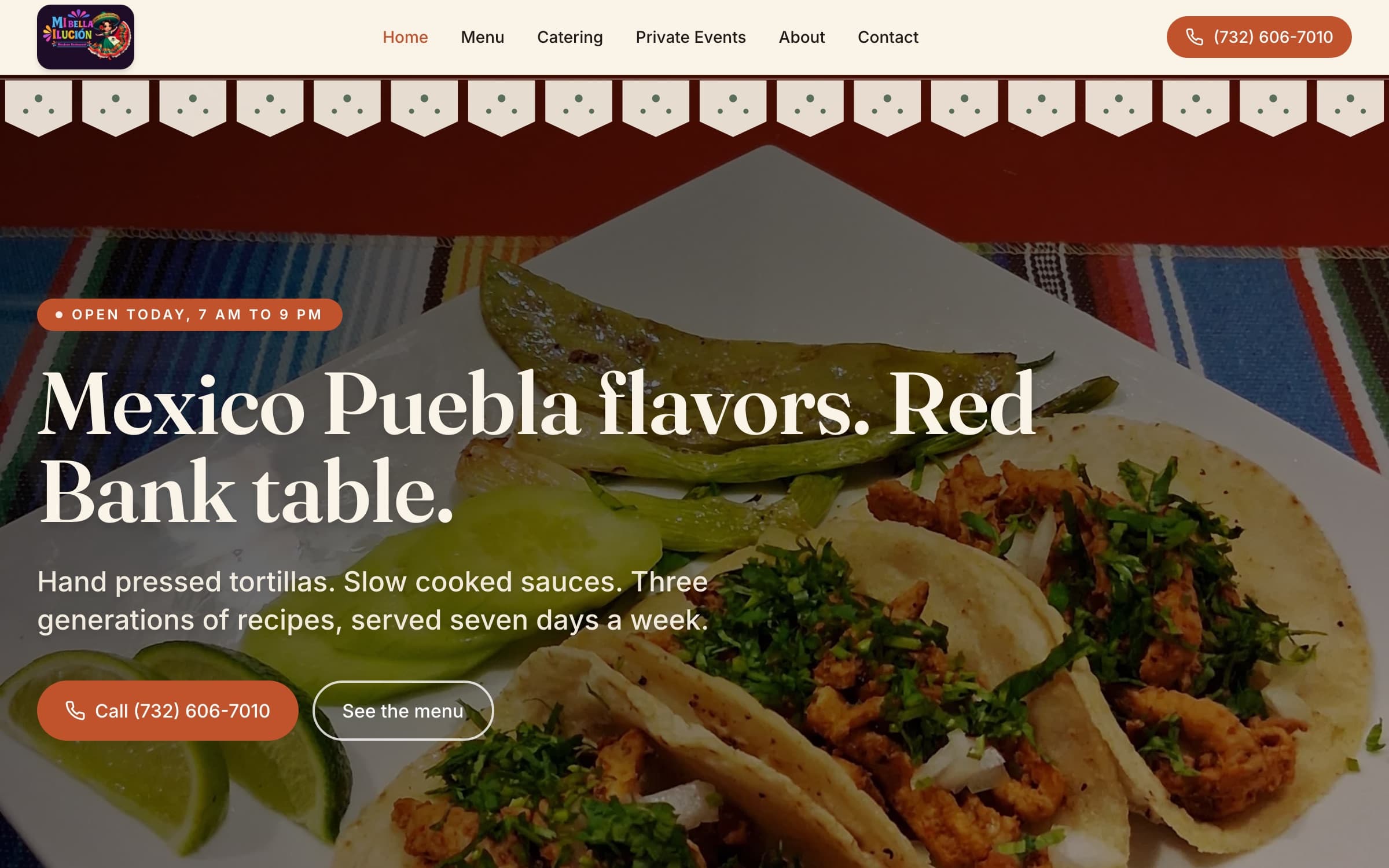 Mi Bella Ilución homepage — authentic Puebla-style Mexican restaurant in Red Bank, NJ