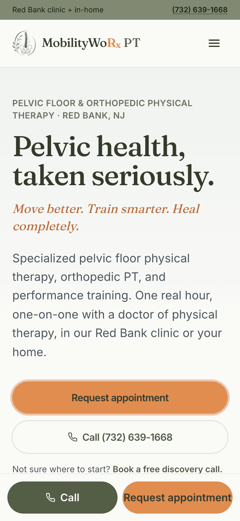 MobilityWoRx PT website on a phone