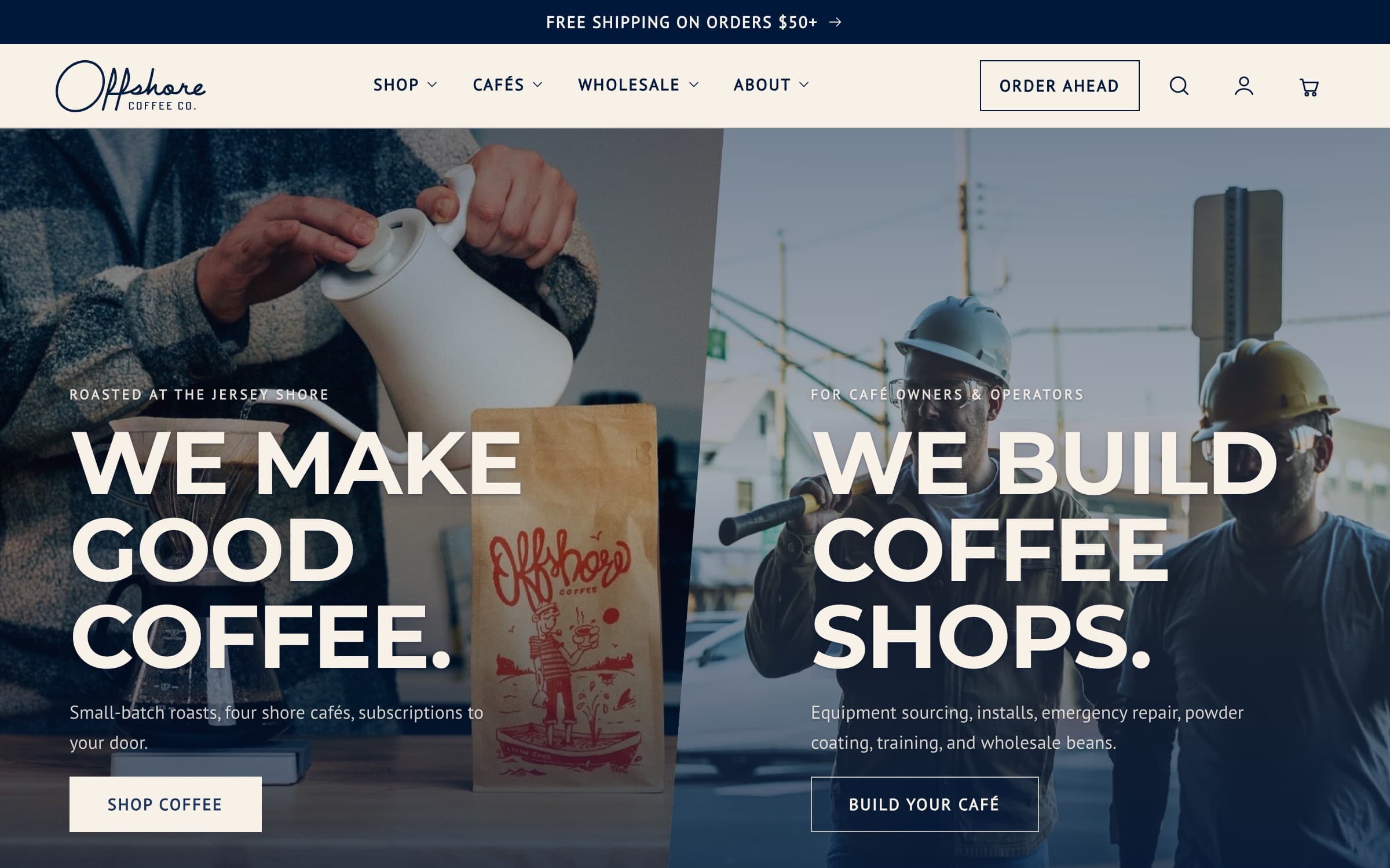 Offshore Coffee Co. homepage — We make good coffee, and We build coffee shops, side by side